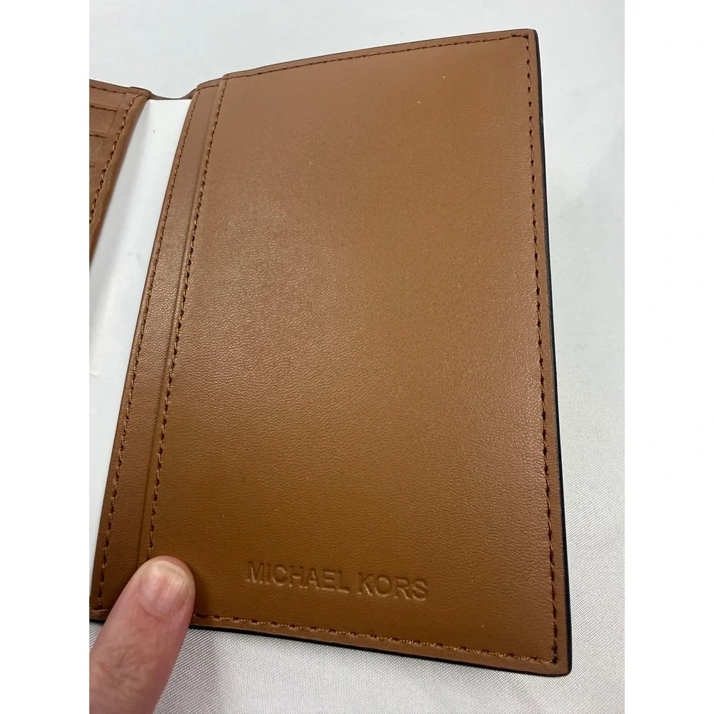 Michael Kors Jet Set Signature Logo Passport Holder Case Brown Monogram Bifold